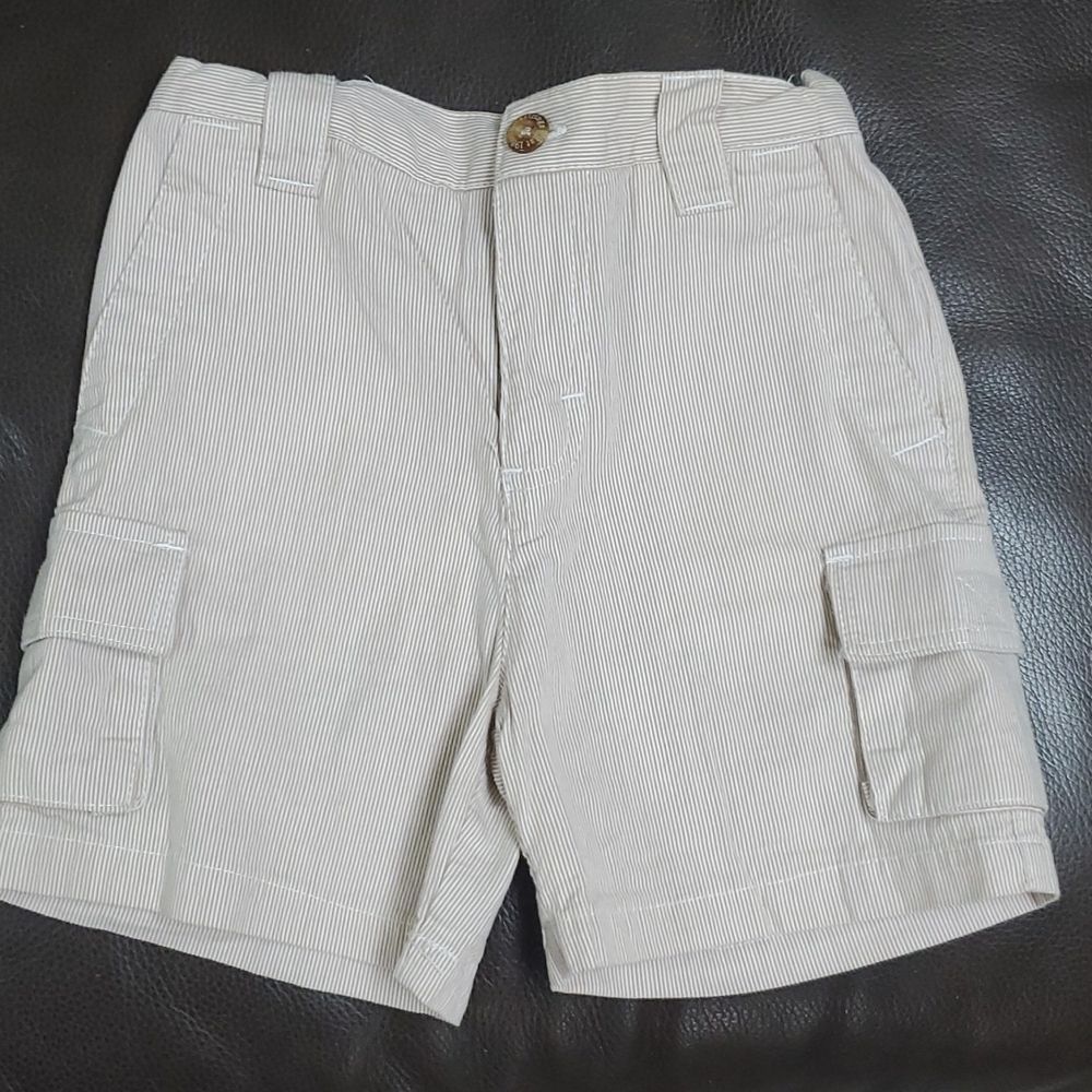 #46 Cute Kitestrings pinstripe shorts beige white cargo style 4T *